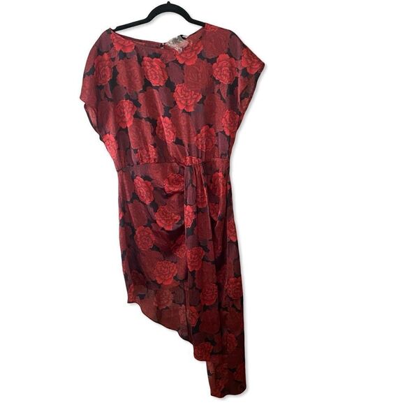L’Academie Elaina midi dress red Peony rose print draped mini NWT $188 Revolve L - Picture 6 of 11